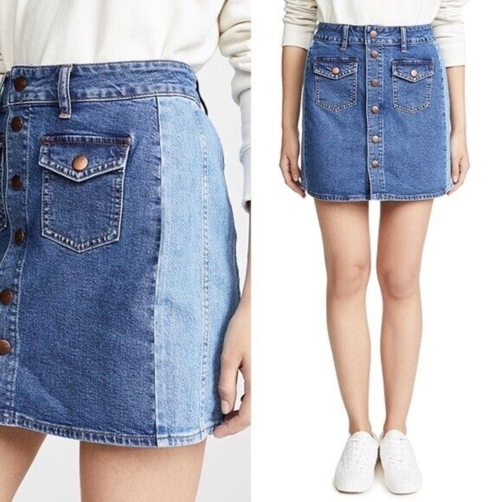 NWT MADEWELL Beverly Snap-Front Pieced Denim Skirt Size 32